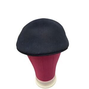Vintage Paul Stuart Newsboy DARK BLUE Cap Hat 100% Wool Made in USA black Medium